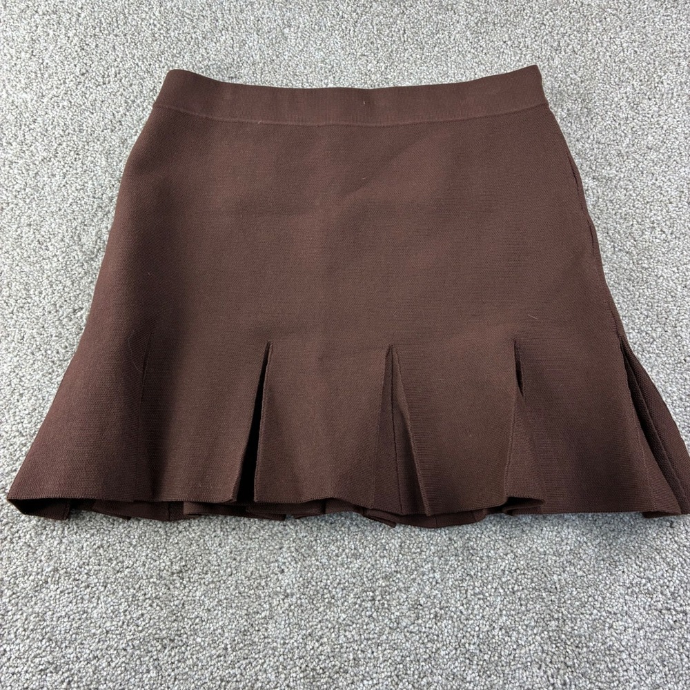 Zara Brown Pleated Knit Mini Skirt Womens L New Dark Academia Preppy Knitwear